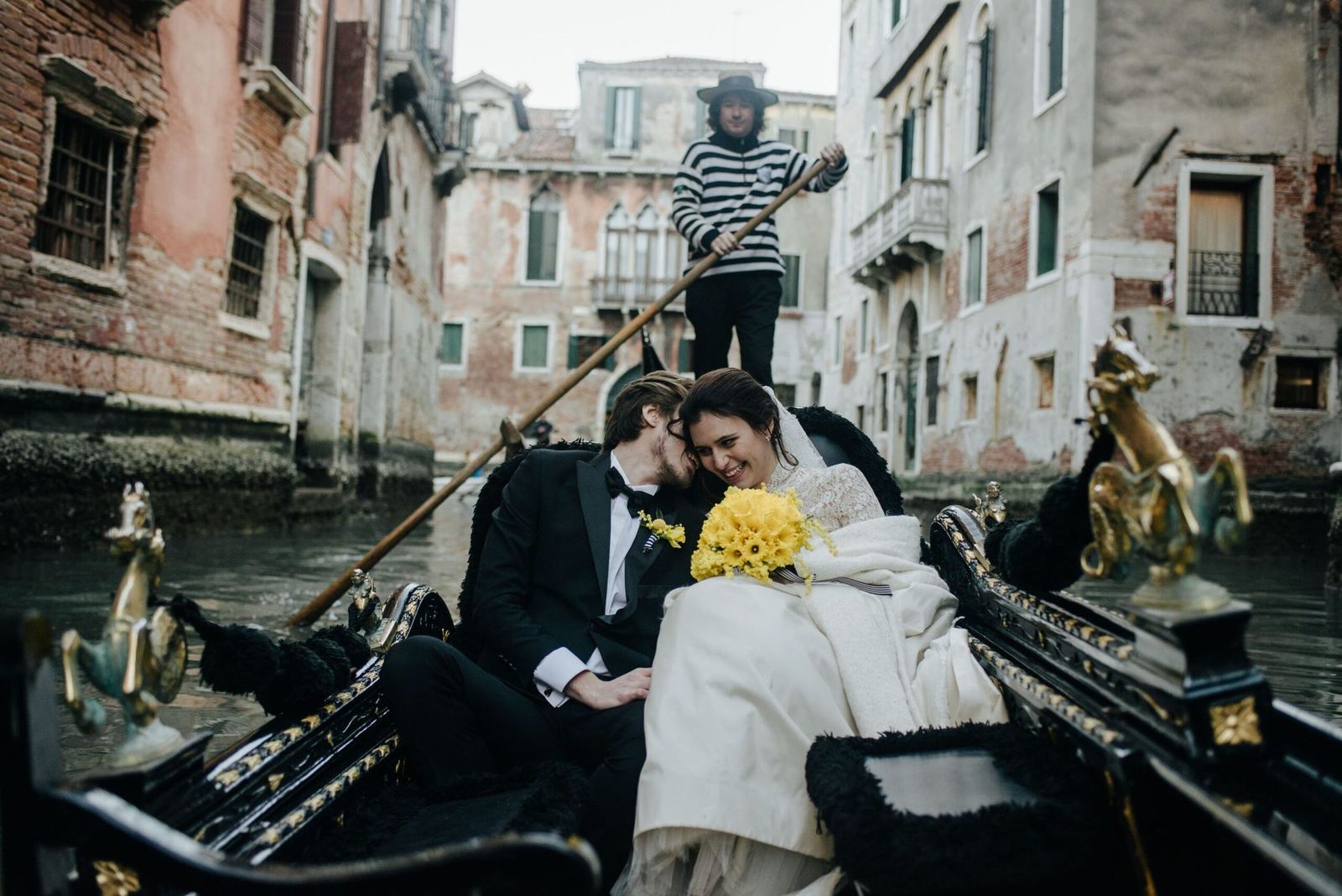 A couple in a gondola in Venice