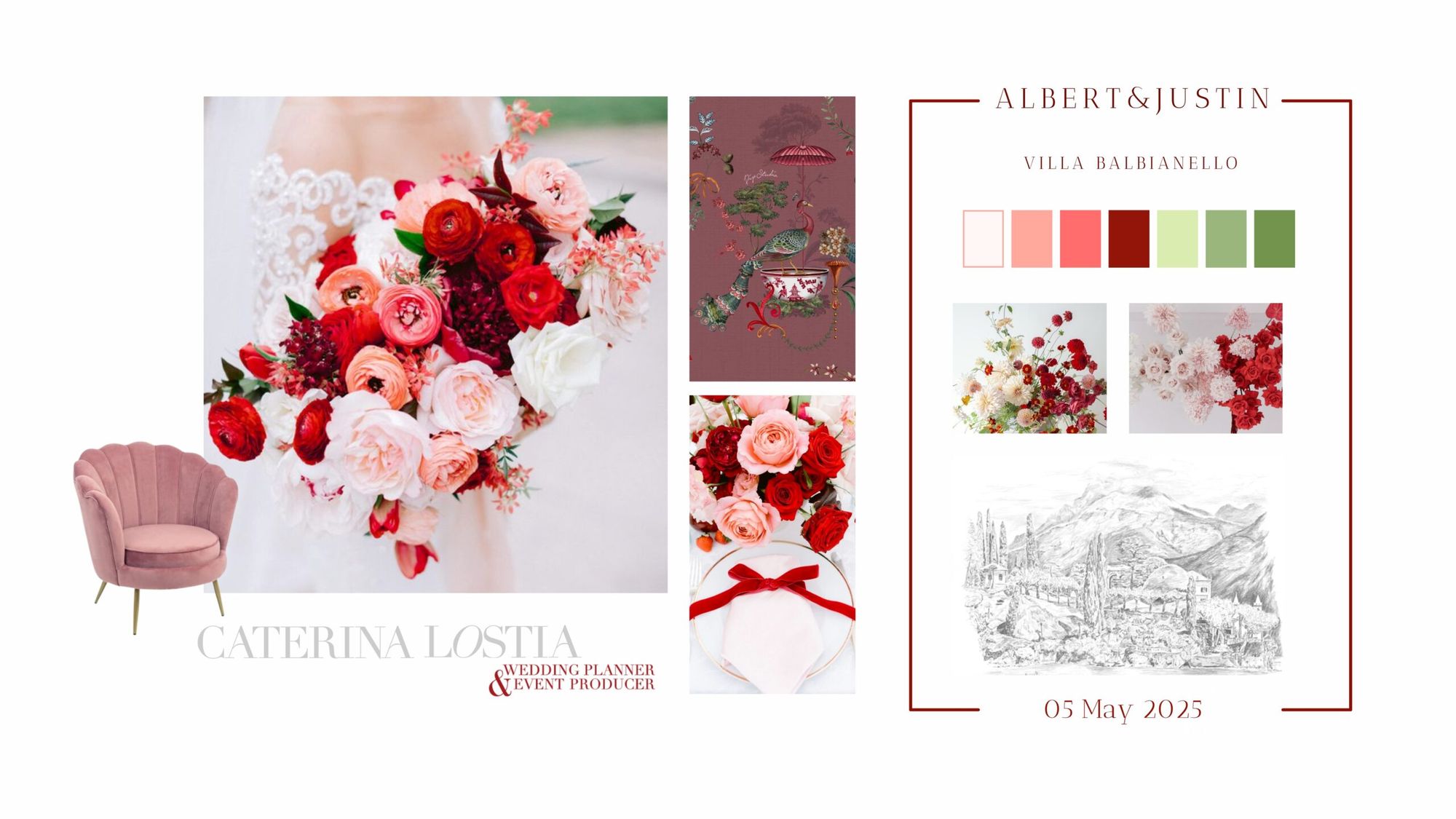 Moodboard: red and white floral design