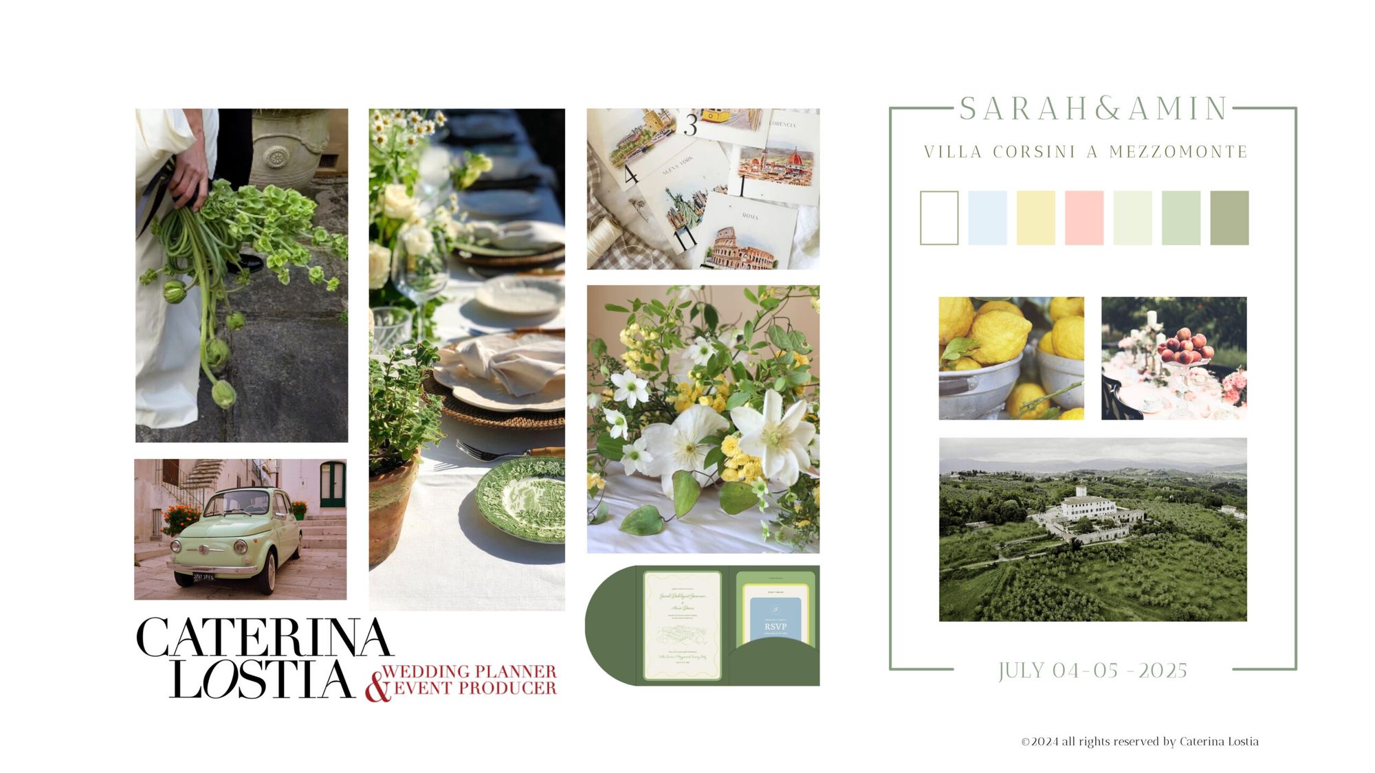 Moodboard: palette, flowers and materials for a lakeside wedding